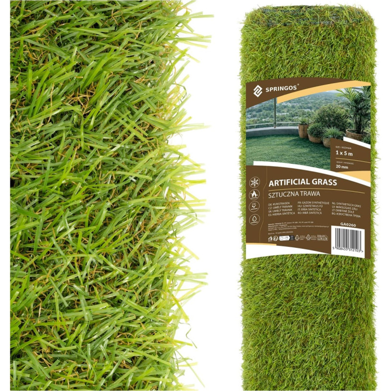 Springos Kunstmuru rull 1x5 m roheline vaip terrassile, rõdule, aiale, vaibale 20 mm