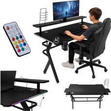 Biurko gamingowe z nadstawką LED RGB uchwyty komputerowe dla gracza 120x60cm