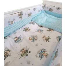 Ankras Bedding set - 6  parts - 120/90/360 - MINKY/BLUE - BEAR in  PLANE / BLUE