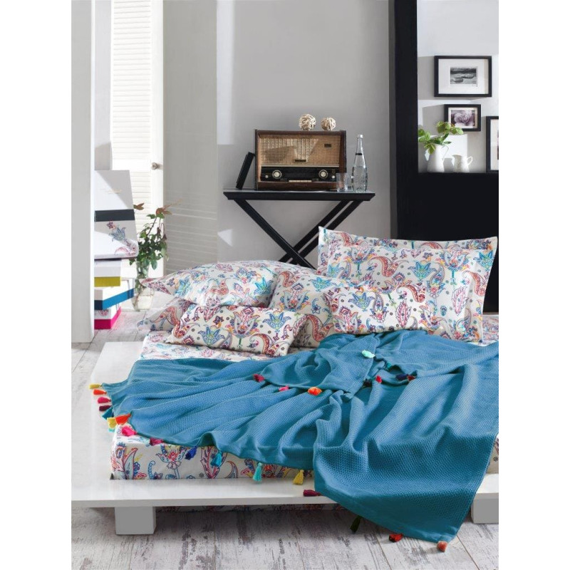 BEDDING SET STYLEUP 002 BLUE 160X200+2X70X80 100% COTTON.RANFORCE+ BLANKET 180X220 100% COTTON.