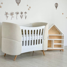 Ingvart ovaalne beebivoodi Transformers Fly Bed – valge Bouclé kangaga