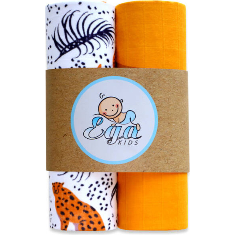 Ega Kids musliinist mähkmete komplekt – sinepikollane, suurus 60 × 80 cm (mudel 22133)