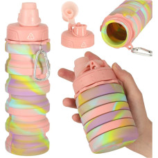 Ūdens pudele bidons silikona locīšanas ar rokturi sporta 500ml varavīksne