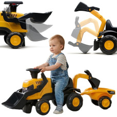 Falk pealesõidetav JCB traktor haagise, reha ja labidaga, vaiksed rattad, 1–3 aastat