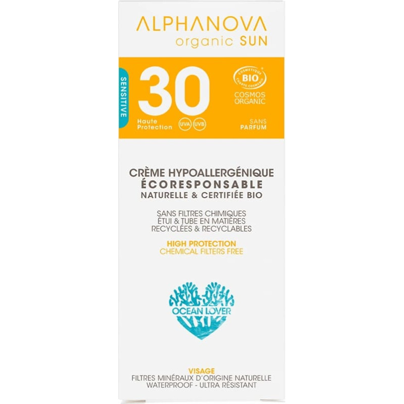 Alphanova Sun mineraalne hüpoallergeenne lõhnatu päikesekaitsekreem näole SPF 30, 50 g