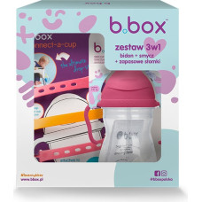 B.box 63012 Zestaw na start 3w1-bidon ze słomką 240ml malinowy+smycz Strawberry Shake+zapasowe słomki