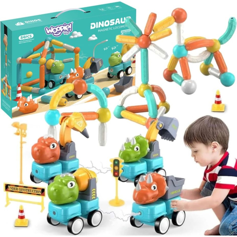 Woopie Klocki Magnetyczne Dinozaury Konstrukcyjne 84 el.