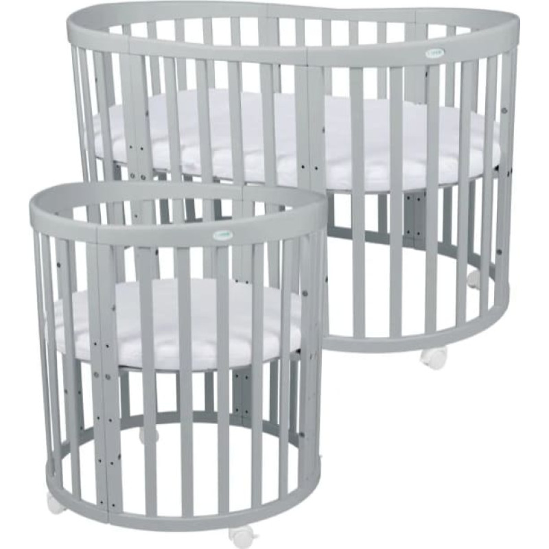 Ovaalne beebivoodi 7in1 madratsiga Grey, WALDIN