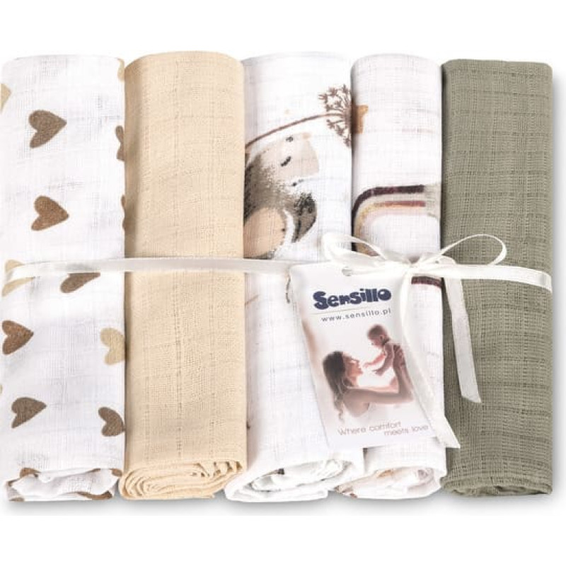 Sensillo TETRA DIAPER 70X80 5-PACK MOUSE BEIGE