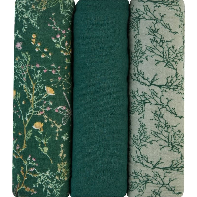 Muslin swaddle set 3 pcs 100x100 cm Secret Garden Green
