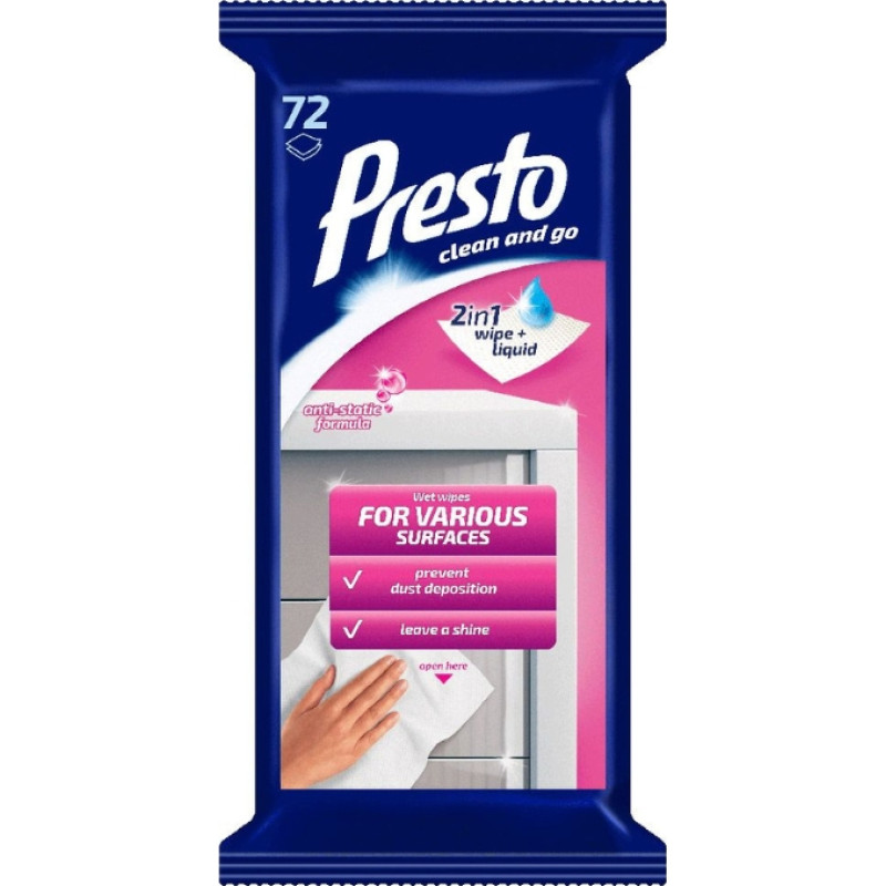 Presto Mitrās salvetes dažādām virsmām 72 gab.
