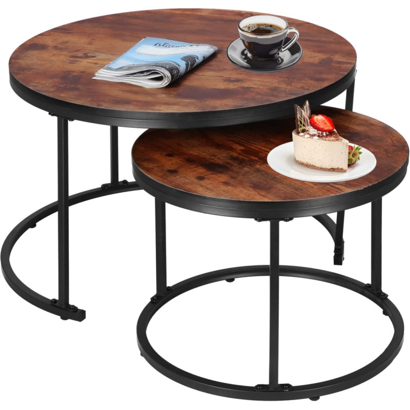 Springos Loft-stiilis kohvilaudade komplekt Springos HF0034, 2 tk, terasest, tööstuslik disain, ümmargused, Ø 70 cm / 39,5 cm