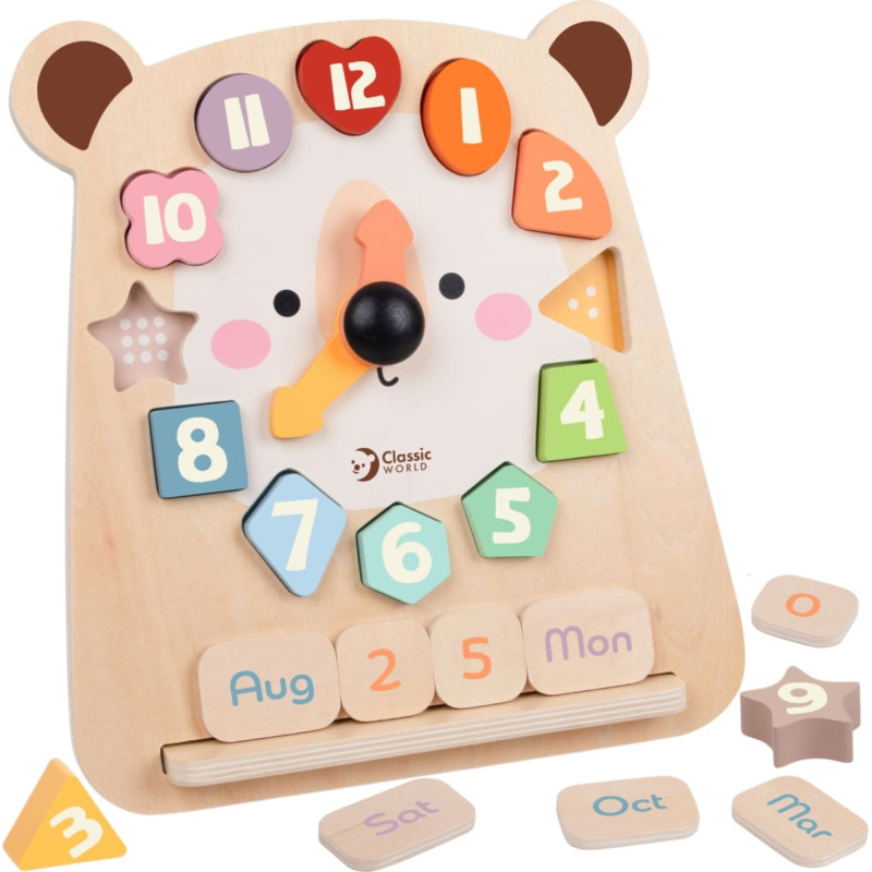 Classic World Zegar Miś Montessori Edukacyjny 3w1 Nauka Czasu Liczenia i Daty