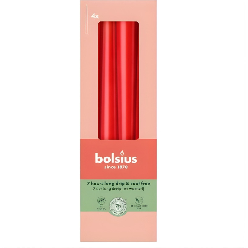 Bolsius Galda sveces 4gab.kastē 245/24mm sarkanas