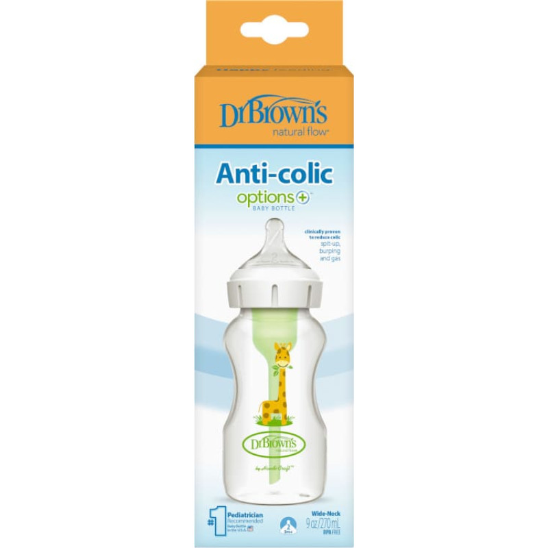 Dr.browns WB91019 Butelka szeroka szyjka 270ml Options+ ze smoczkiem 3m+ dekor żyrafa