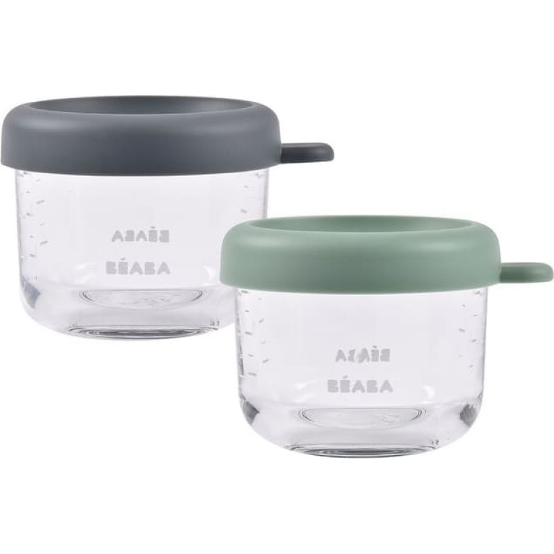 Beaba / Red Castle B&eacute;aba stikla porciju trauciņi 150 ml (komplekts no 2) Mineral/Sage Green