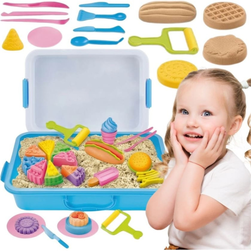 Woopie kineetiline liiv Restoran mängukomplekt laua ja vormidega, 1,2 kg