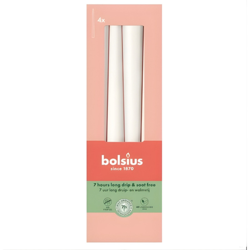 Bolsius Galda sveces 4gab.kastē 245/24mm baltas