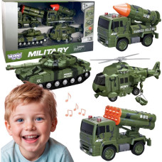 Woopie Zestaw Pojazd&oacute;w Wojskowych z Wyrzutnią Czołg Helikopter 4SZT Skala 1:20