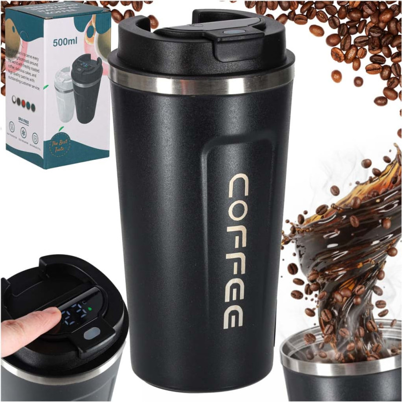 Termiskā krūze ar iemuti LED termoss 500ml melns