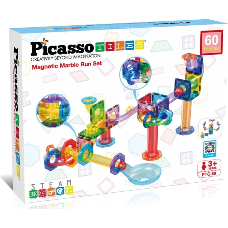 Picasso Tiles Magnētiskais konstruktors Marble Run 60 detaļas, PTG60