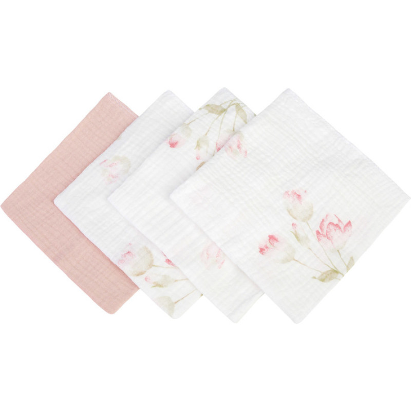 Sensillo DROP DIAPER CRUSHED MUSLIN 30x35 PACK OF 4 FLOWERS PINK