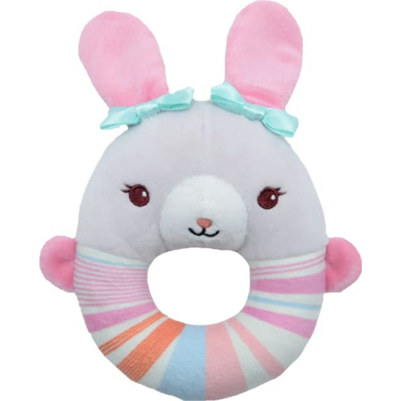 Tulilo AXIOM 9472 Grzechotka Króliczek różowy z niebieskimi kokardkami 12 cm