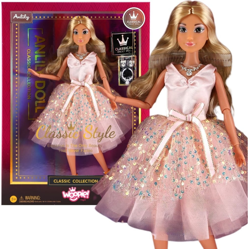 Woopie ROYAL Lalka Lily 30 cm Długie Blond Włosy R&oacute;żowa Suknia Biżuteria