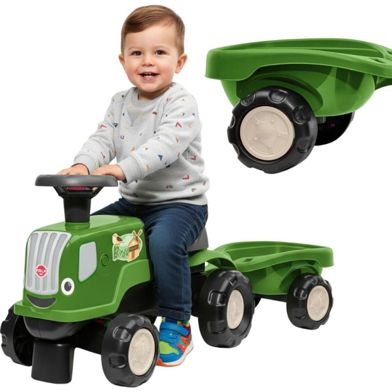 Falk pealesõidetav traktor haagisega Birdy Farm, roheline, 1–3 aastat