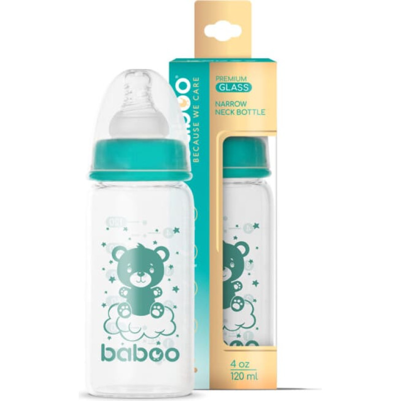  Baboo anti-koolikute klaasist lutipudel, kitsas kael, 120 ml, 0+ kuud