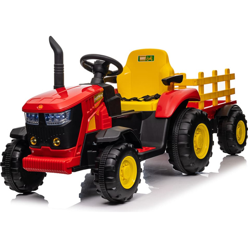 Bērnu elektriskais traktors ar piekabi, sarkans