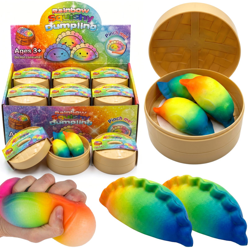 Squishy pelmeenid stressimänguasjad 3 tk vikerkaarevärvilised