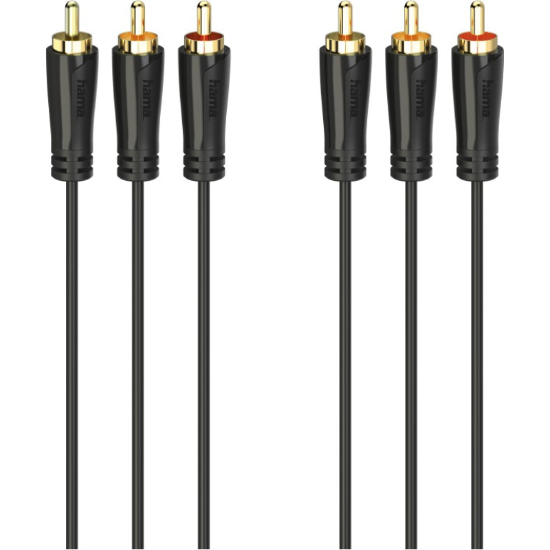 Hama 00205151 Audio/Video Cable, 3 RCA plugs - 3 RCA plugs, gold-plated 3m