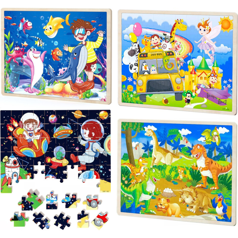 PUZZLE DREWNIANE 60 ELEMENTÓW 4 WZORY