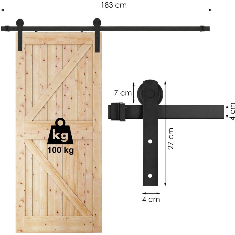 Springos Liuguste süsteem Springos HA5009, 183 cm, siin kuni 100 kg, barn door, teras, must
