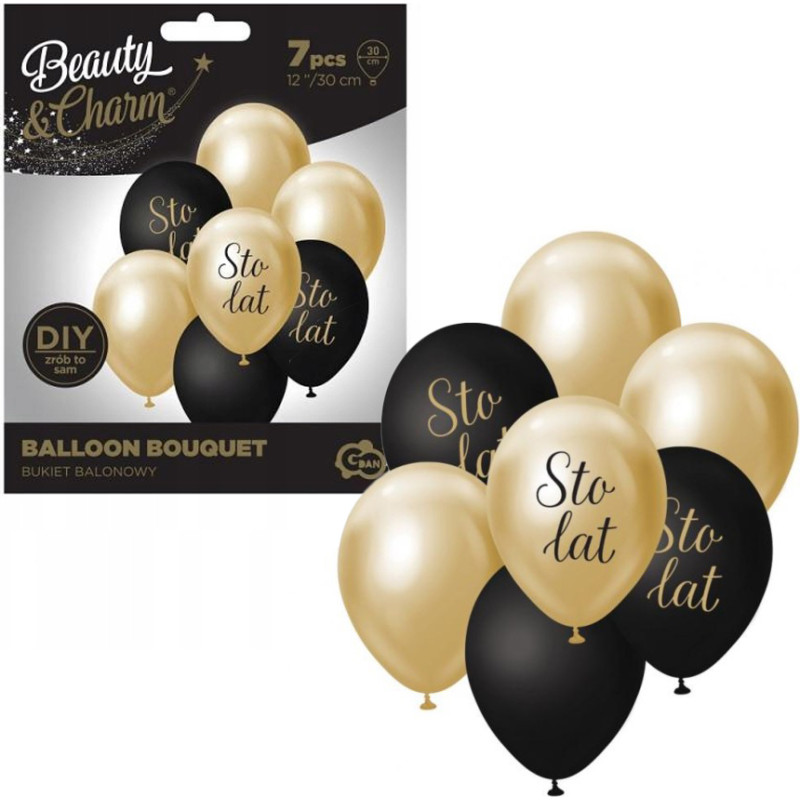 BALONOWY BUKIET ZŁOTO-CZARNY 7 SZT.