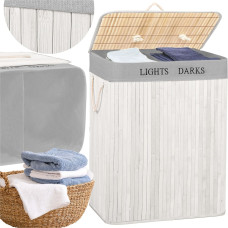 Springos Kaksiosainen pyykkikori  Springos HA7504 105 L bambuinen, kannella ja kahvoilla