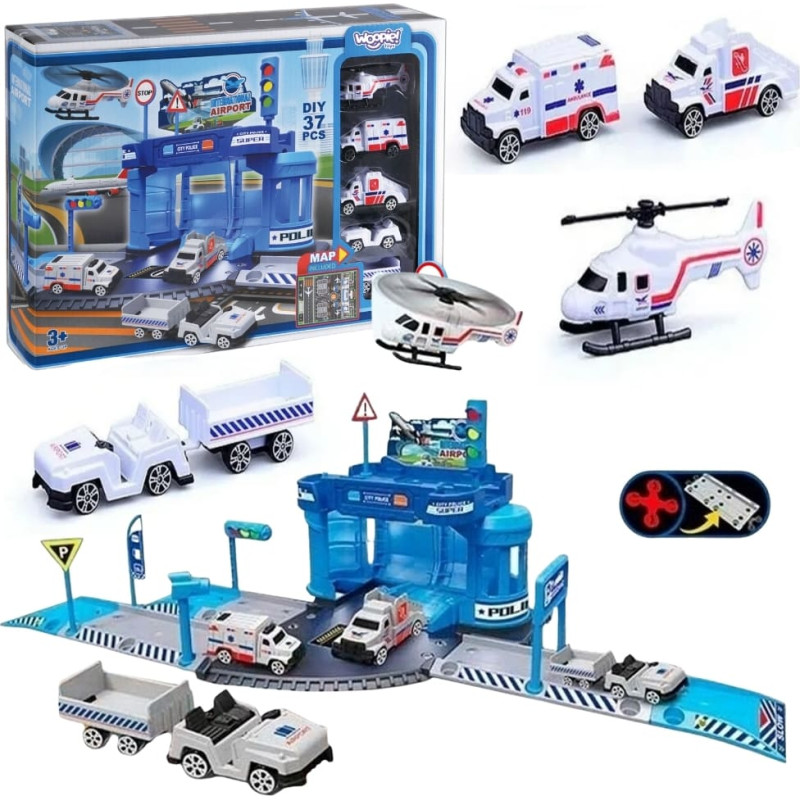 Woopie parkimiskomplekt autode ja helikopteri maandumisplatsiga, 37 osa