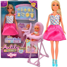 Woopie ROYAL Lalka Lily Bobas Krzesełko do Karmienia Zestaw Akcesoria