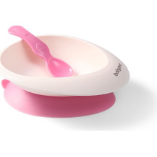 BABYONO Nakkuva põhjaga taldrik lusikaga 230ml 6m+, 1077/02 pink