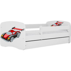 KOCOT KIDS lapsevoodi + madrats komplektis BABYDREAMS white Racing car 180x80cm