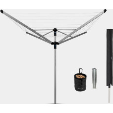 Brabantia rotējošs veļas žāvētājs, 50m, met.stipr+pārv+soma, Metallic Grey - 100246