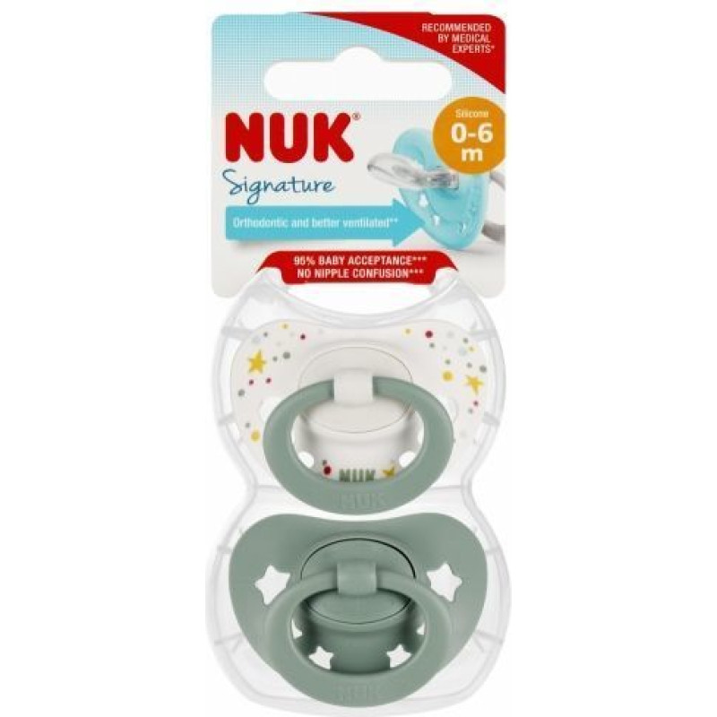 NUK 730639 SIGNATURE NIGHT SILICONE SOOTHING TAT 0-6 2 PCS/PUD