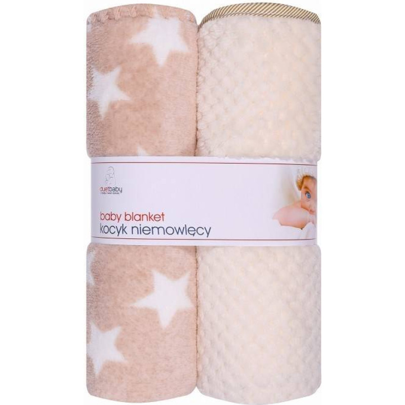 Duet Baby Blanket - 875 - CORAL + PRINT 3D - 2 PACK - size 80x90 - ECRU