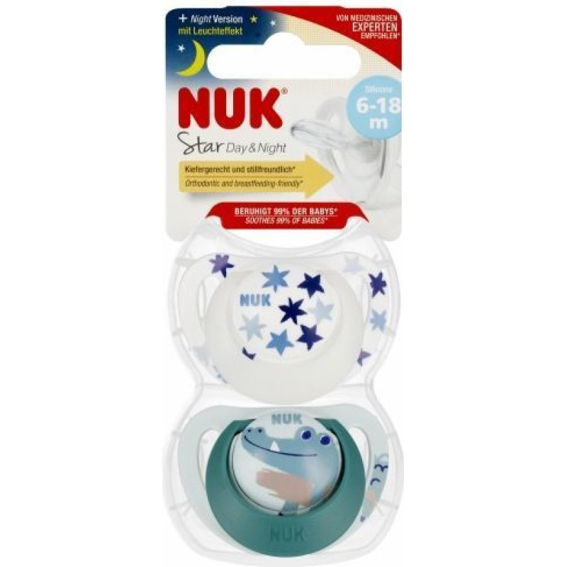 NUK 1988 STAR DAY & NIGHT SILICONE pacifier 6-18 2PCS/BOX 539426, 176290