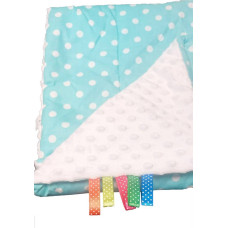 Minikid Blanket / duvet- MINKY WHITE + DOTS TURKUS - size 75x100 ****