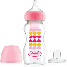 Dr.browns WB91604 9 oz/270 ml PP Wide-Neck Options+ Pink Hearts Bottle w/ Sippy Spout (+L3 Nipple in Bottle),  1-Pack