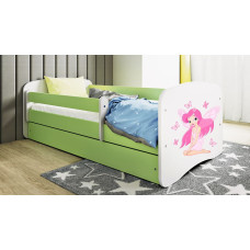 Kocot Kids Bed babydreams green fairy with butterflies with drawer with mattress 180/80