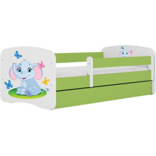 Kocot Kids Bed babydreams green baby elephant with drawer with mattress 140/70