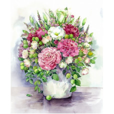 TSVETNOY diamond mosaiik 40x50cm Bright peonies with green fruits in a white vase, LG025e